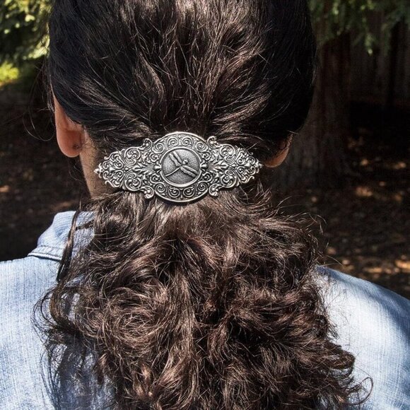 Elegant Silver Victorian Dragonfly Hair Clip Large Handcrafted Metal Barrette main image 4